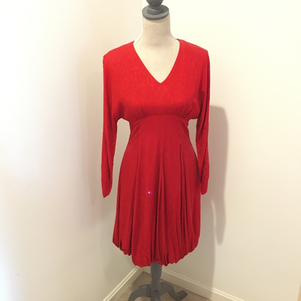 Nicole Miller 1990s Bubble Hem Dolman‎ Sleeve Red Dress